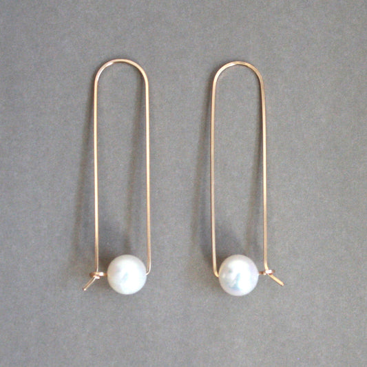 Long Bar Pearl Hoop Earrings