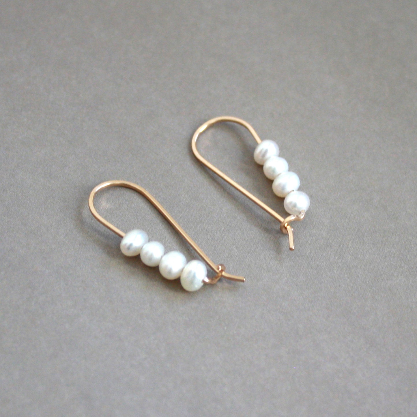 Short Bar Pearl Hoop Earrings - Small Pearls