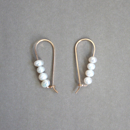 Short Bar Pearl Hoop Earrings - Small Pearls