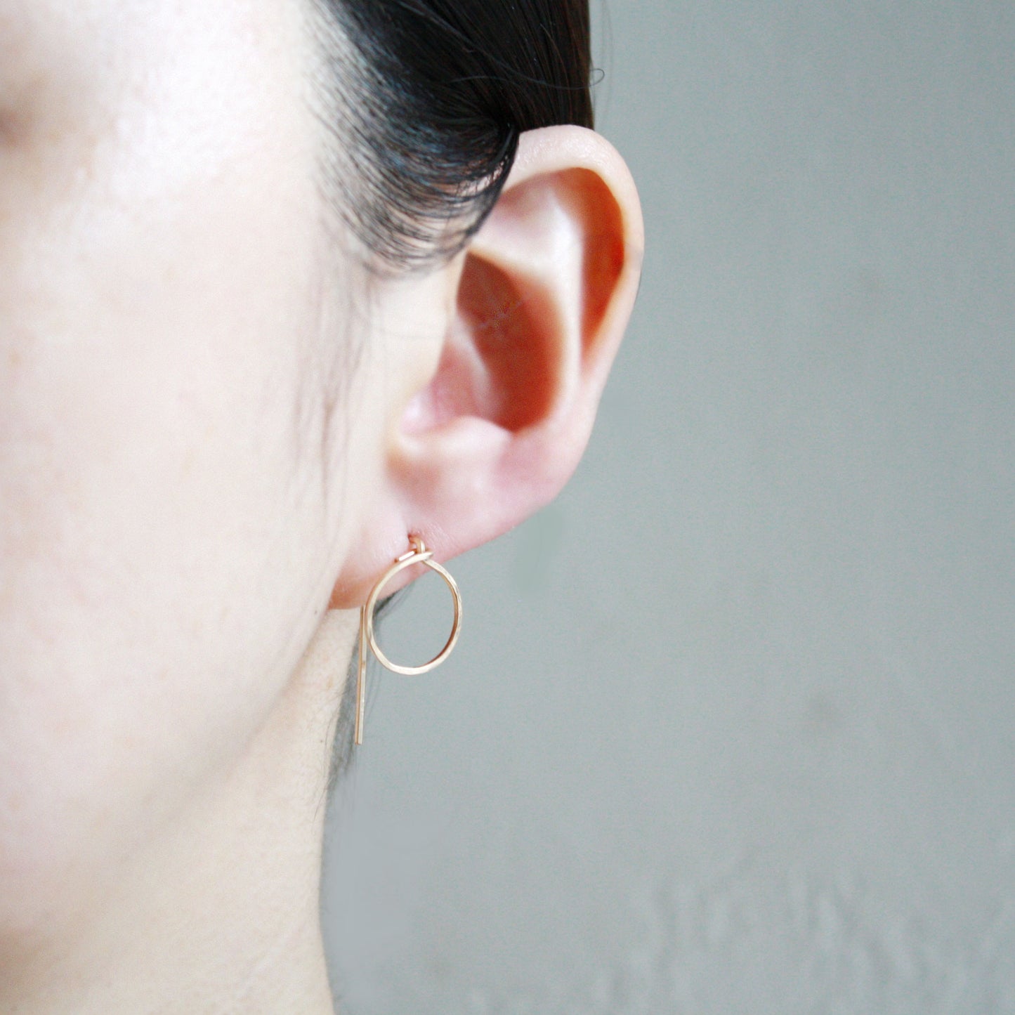 Hammered Circle Threader Earrings - Small