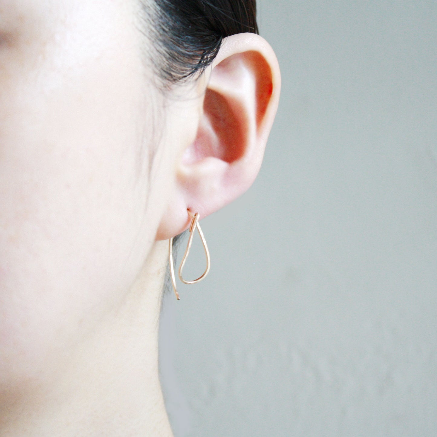 Hammered Teardrop Threader Earrings - Small