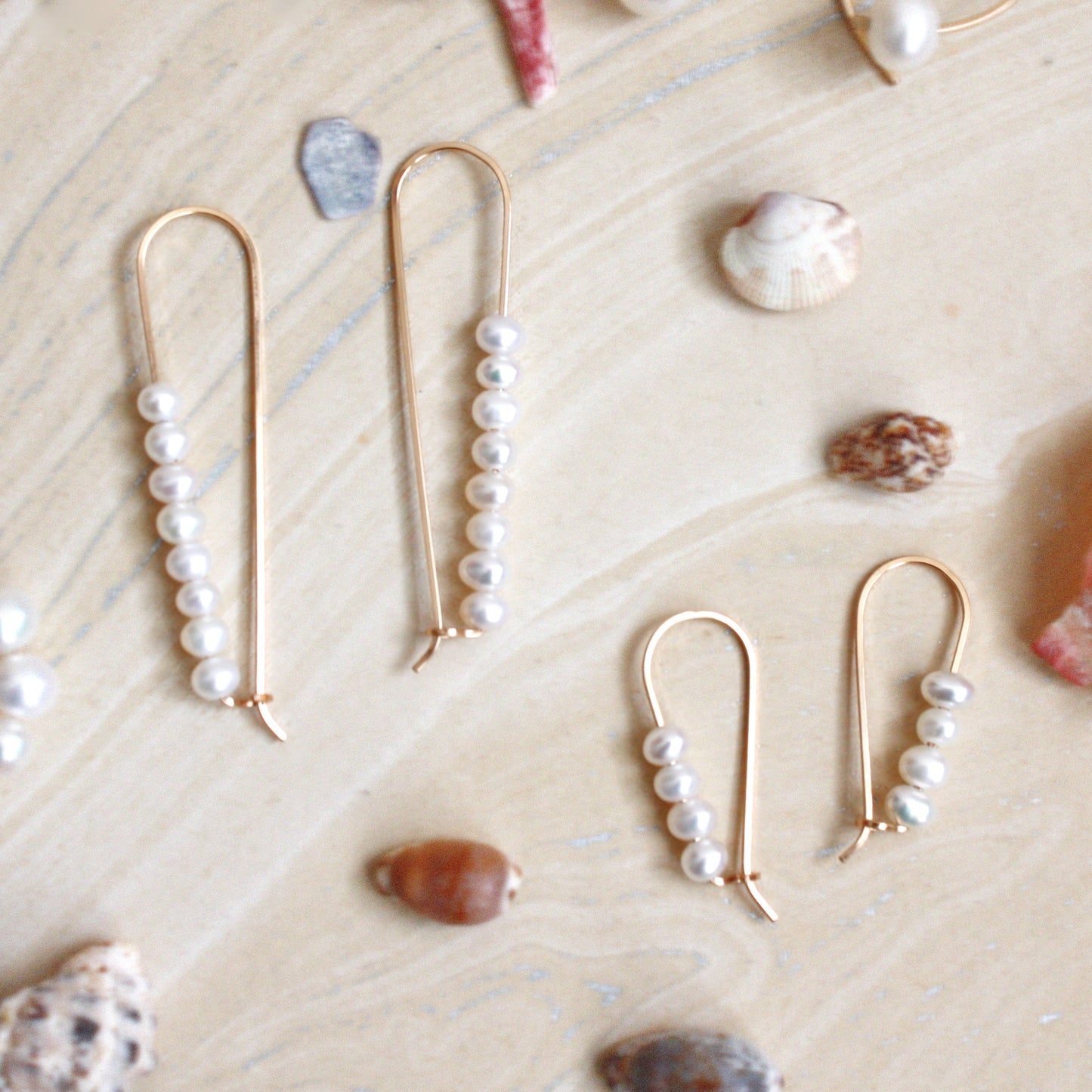 Short Bar Pearl Hoop Earrings - Small Pearls