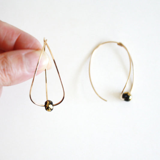 Teardrop Hoop Earrings - Gold Leaf - Black