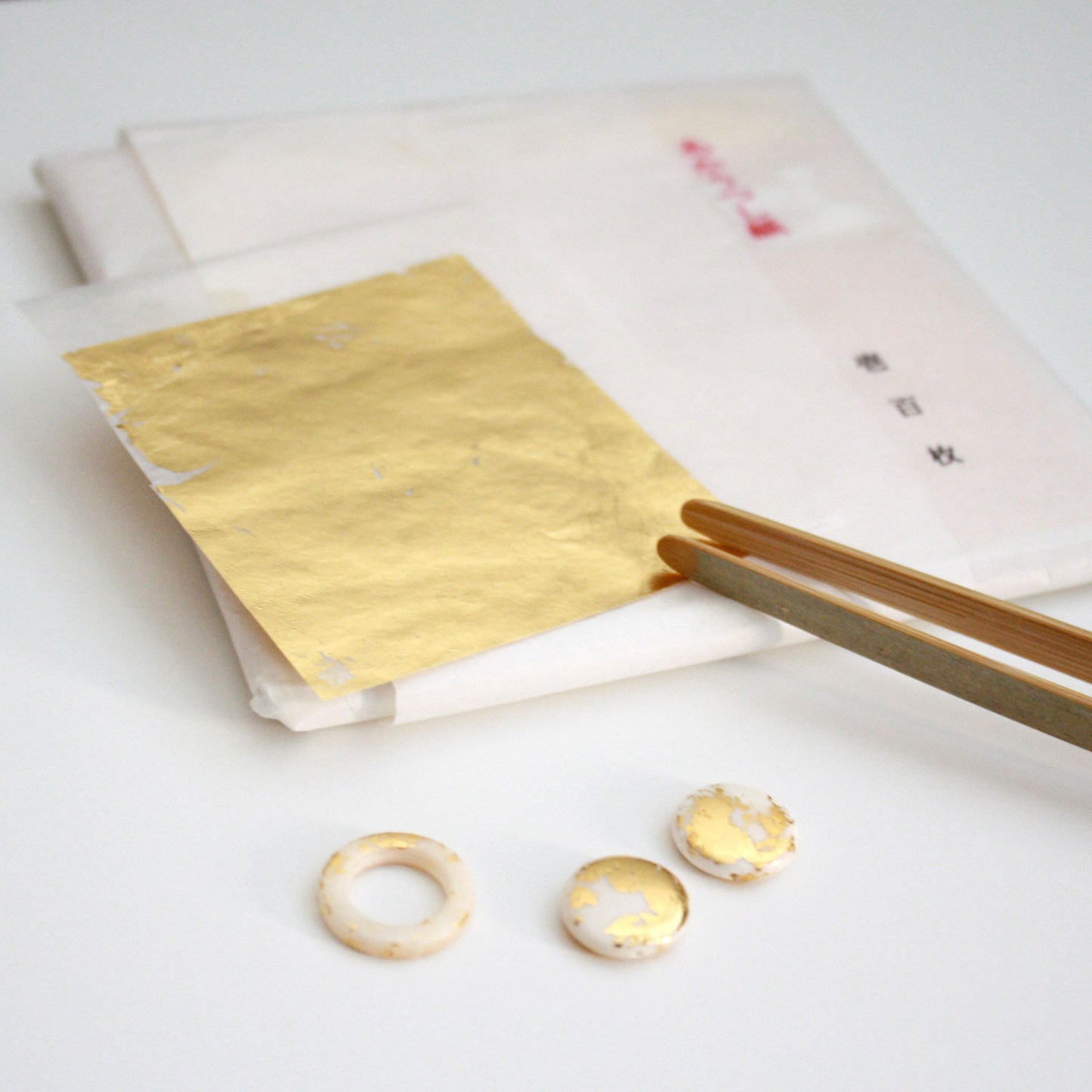 Gold Leaf Earrings - Ring & Tassel - Black