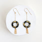 Gold Leaf Earrings - Ring & Tassel - Black