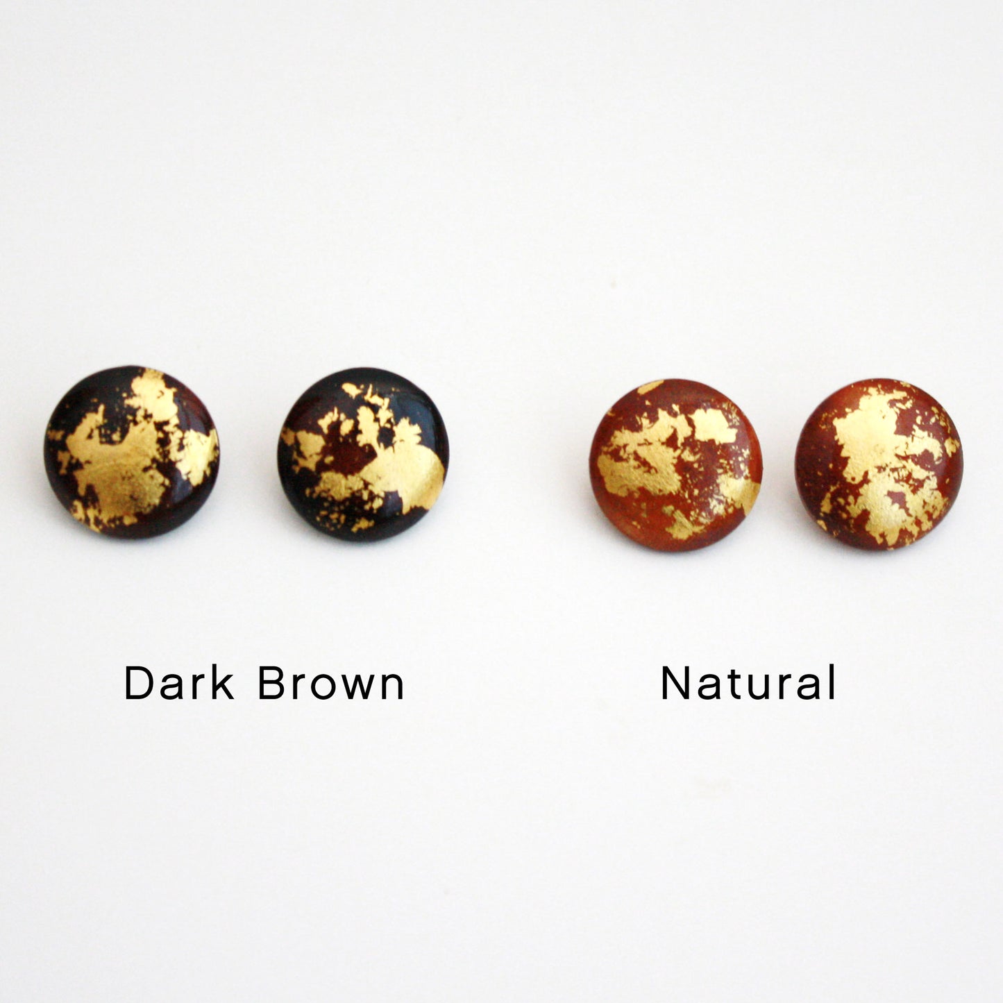 Wood Stud Earrings with Gold Leaf - Round