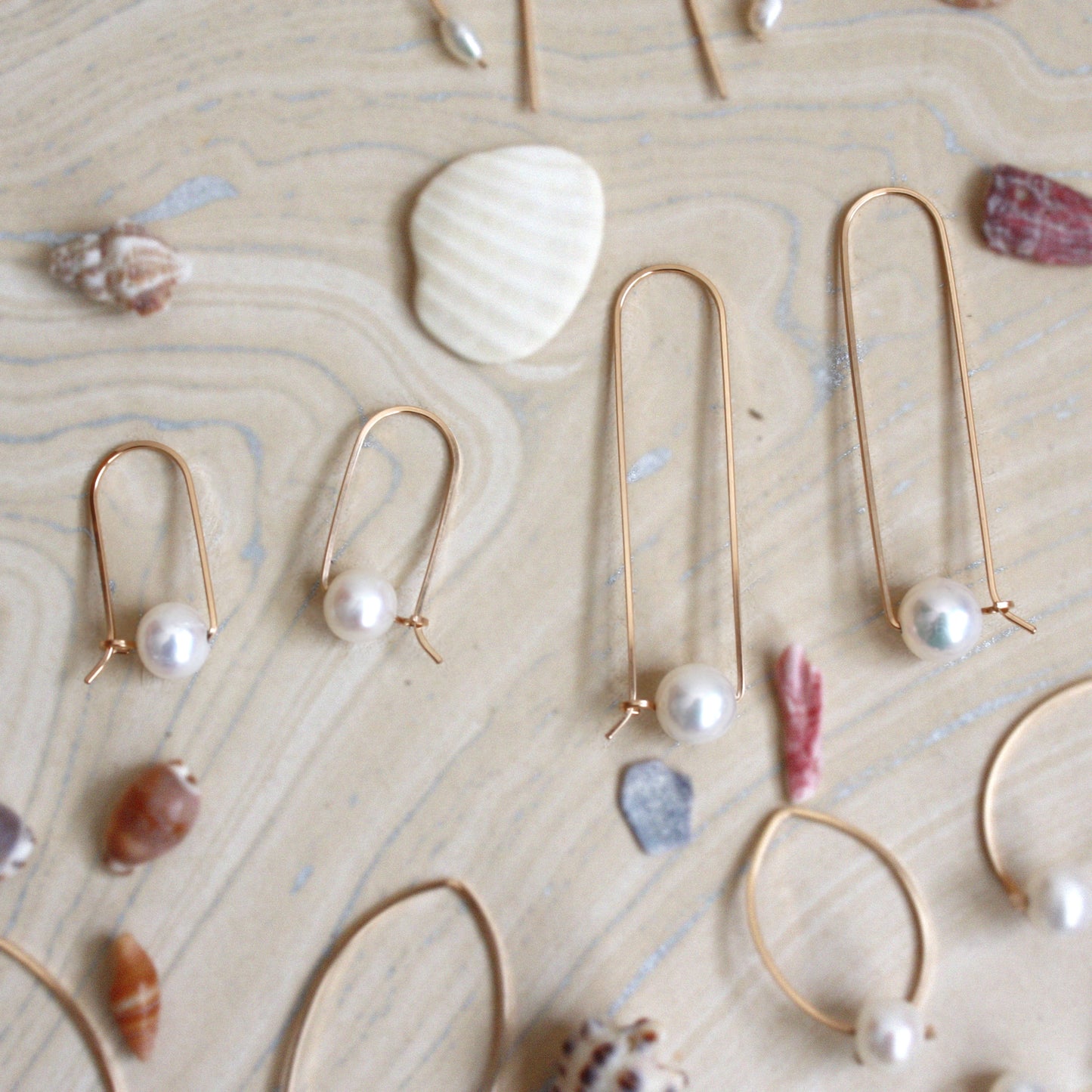 Long Bar Pearl Hoop Earrings