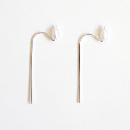 Pearl Threader Earrings - Long Bar