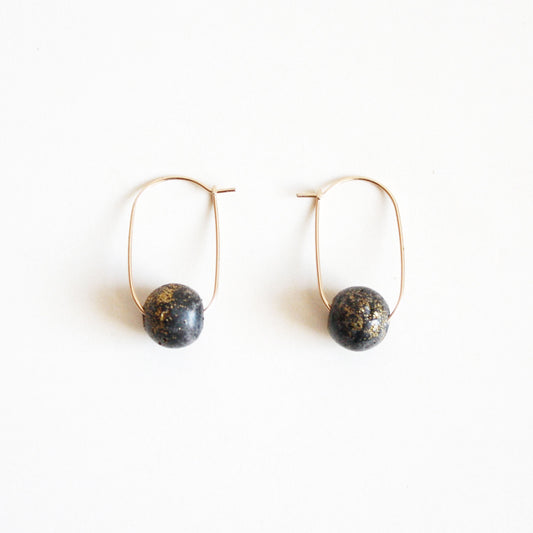 Oval Hoop Earrings with Small Black Balls