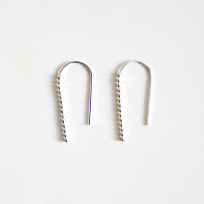 silver beaded arc threader earrings
