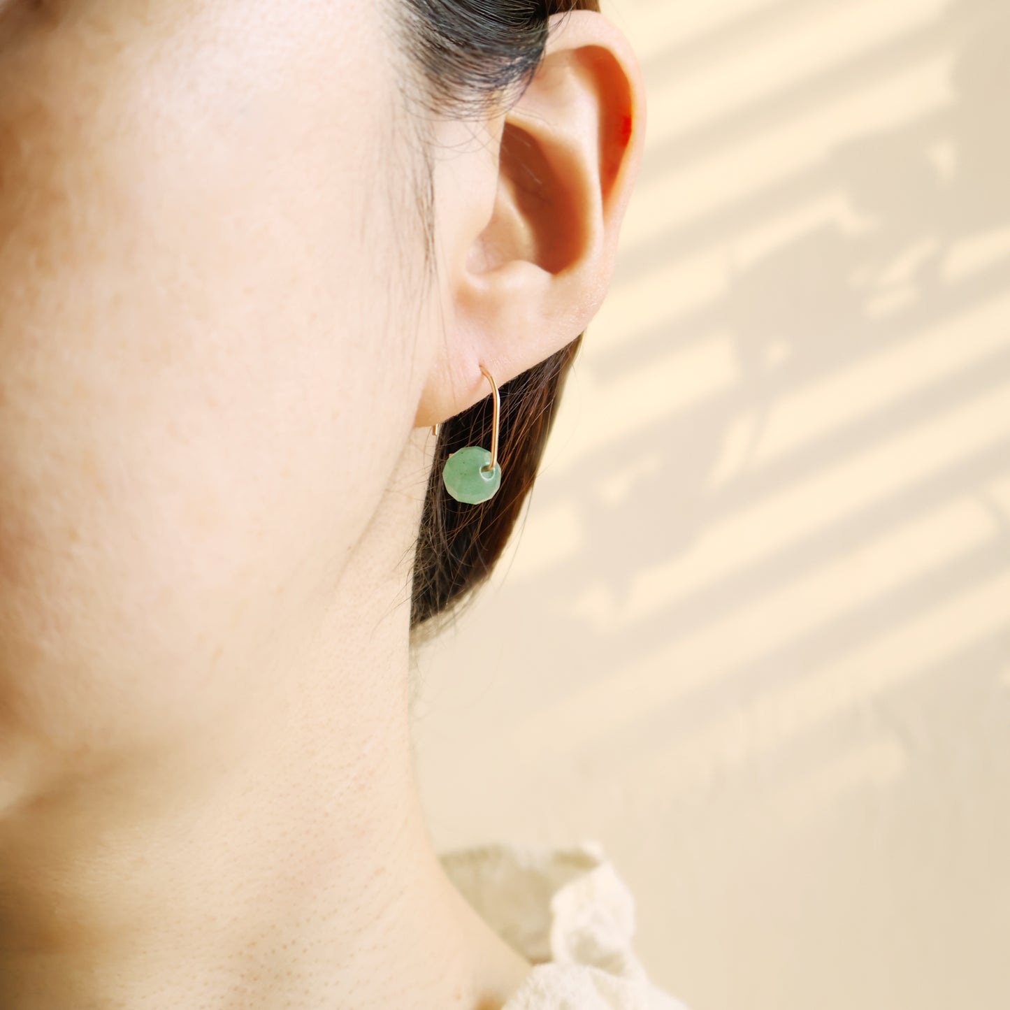Short Hook Stud Earrings - Green Aventurine