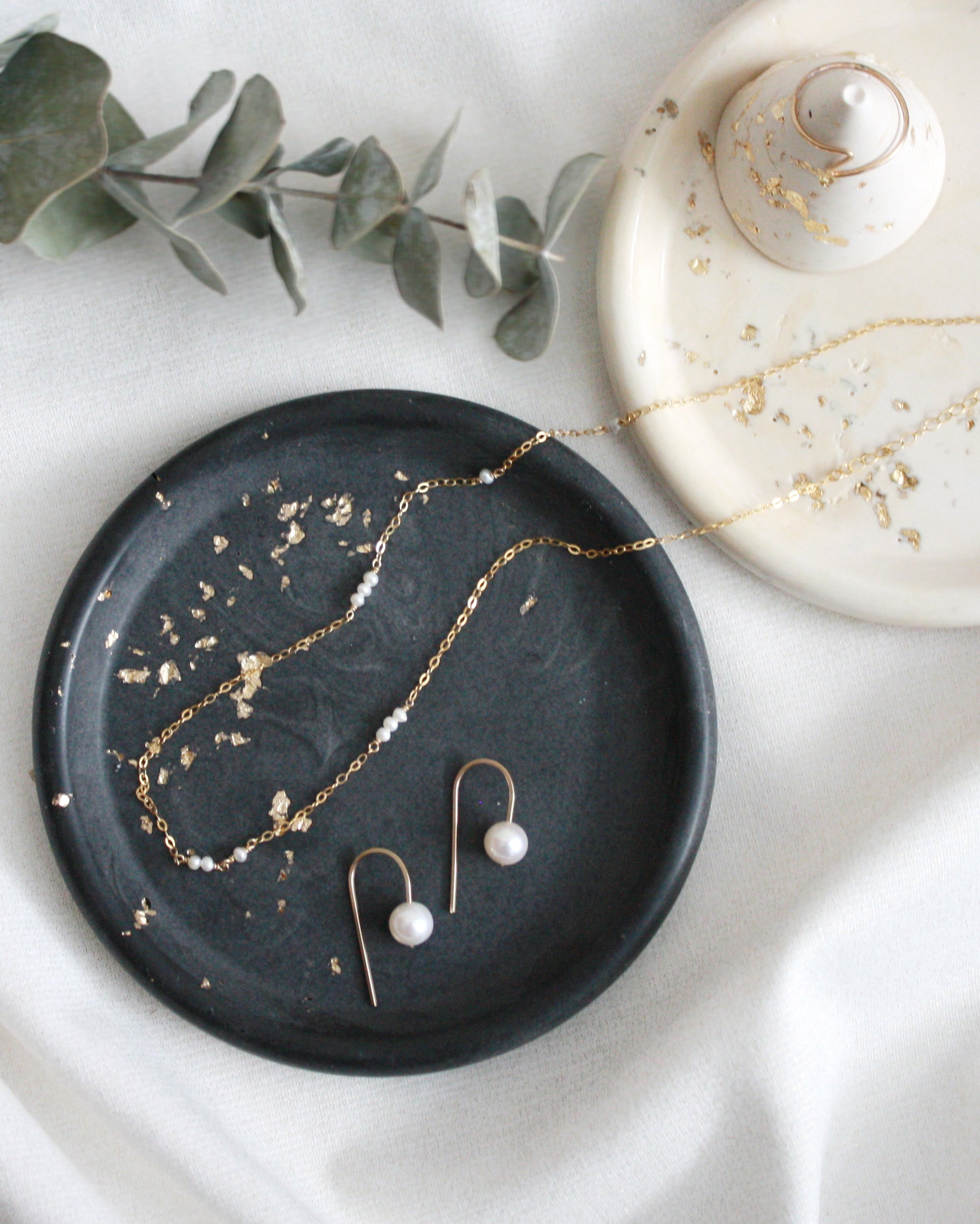 Hand-cast mineral composite trinket trays