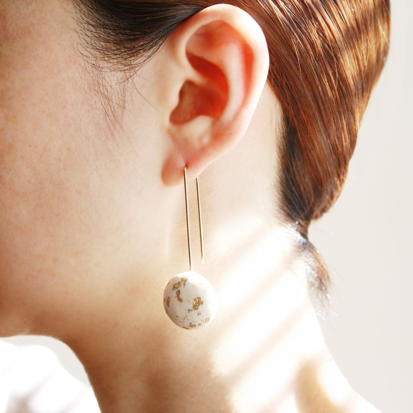 white dome threader earrings eco-friendly