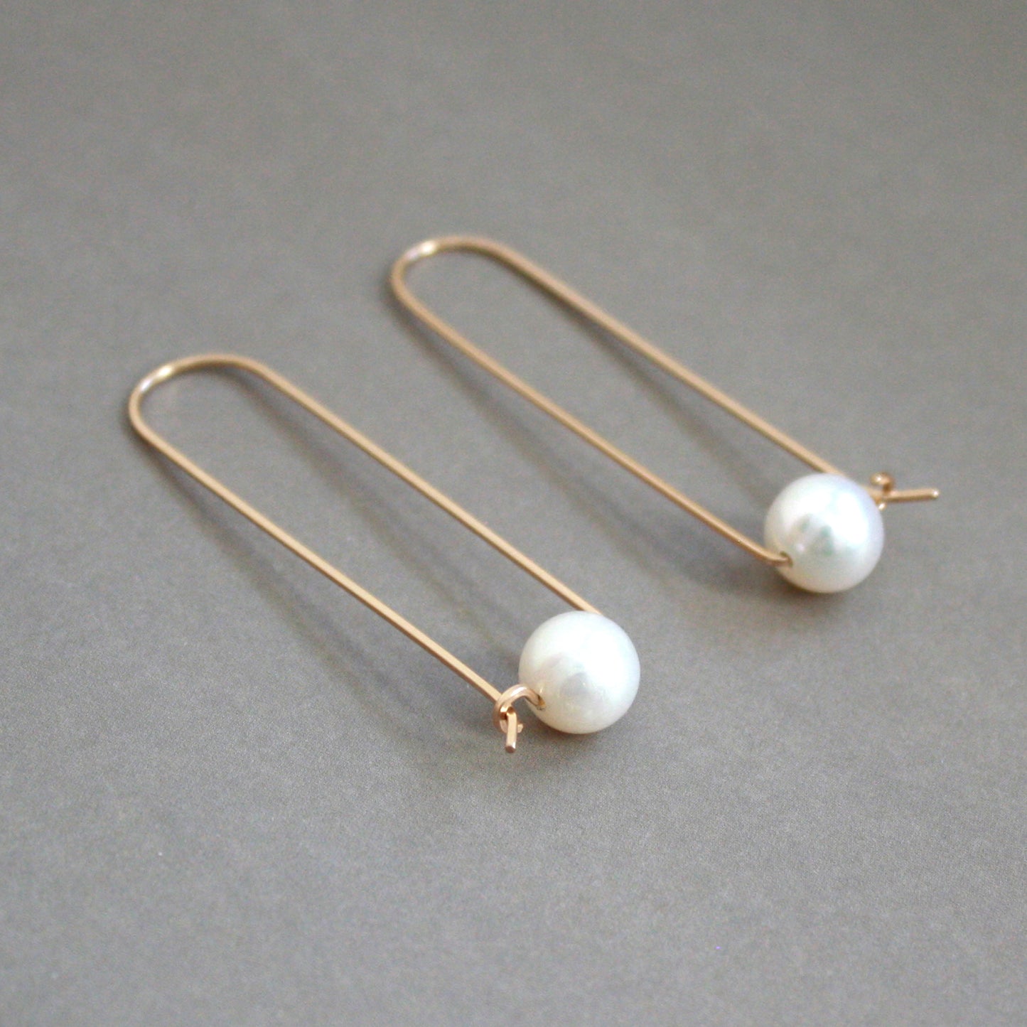 Long Bar Pearl Hoop Earrings
