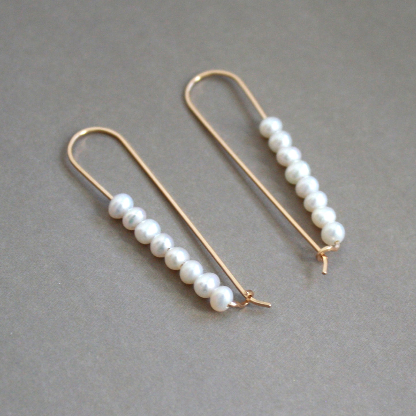 Long Bar Pearl Hoop Earrings - Small Pearls