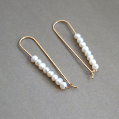 Long Bar Pearl Hoop Earrings - Small Pearls