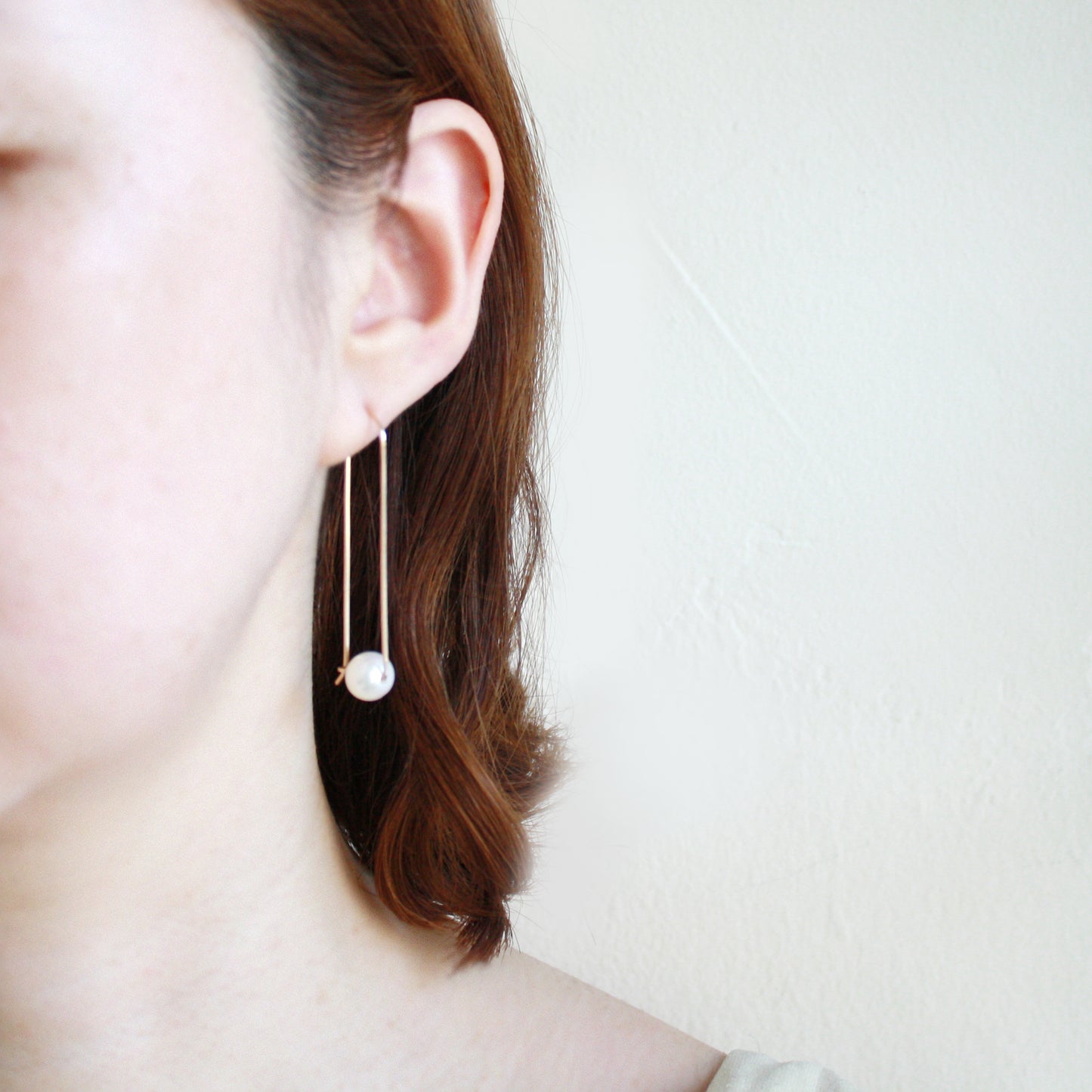 Long Bar Pearl Hoop Earrings