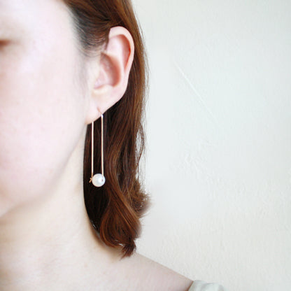Long Bar Pearl Hoop Earrings