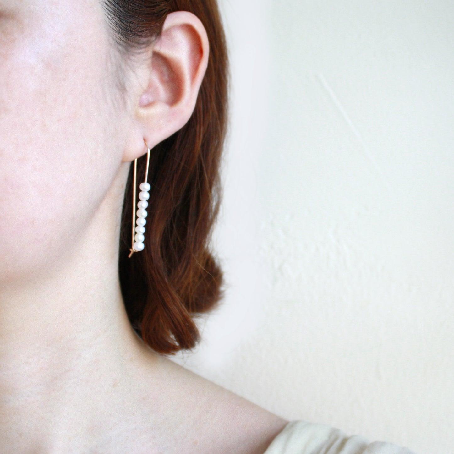 Long Bar Pearl Hoop Earrings - Small Pearls