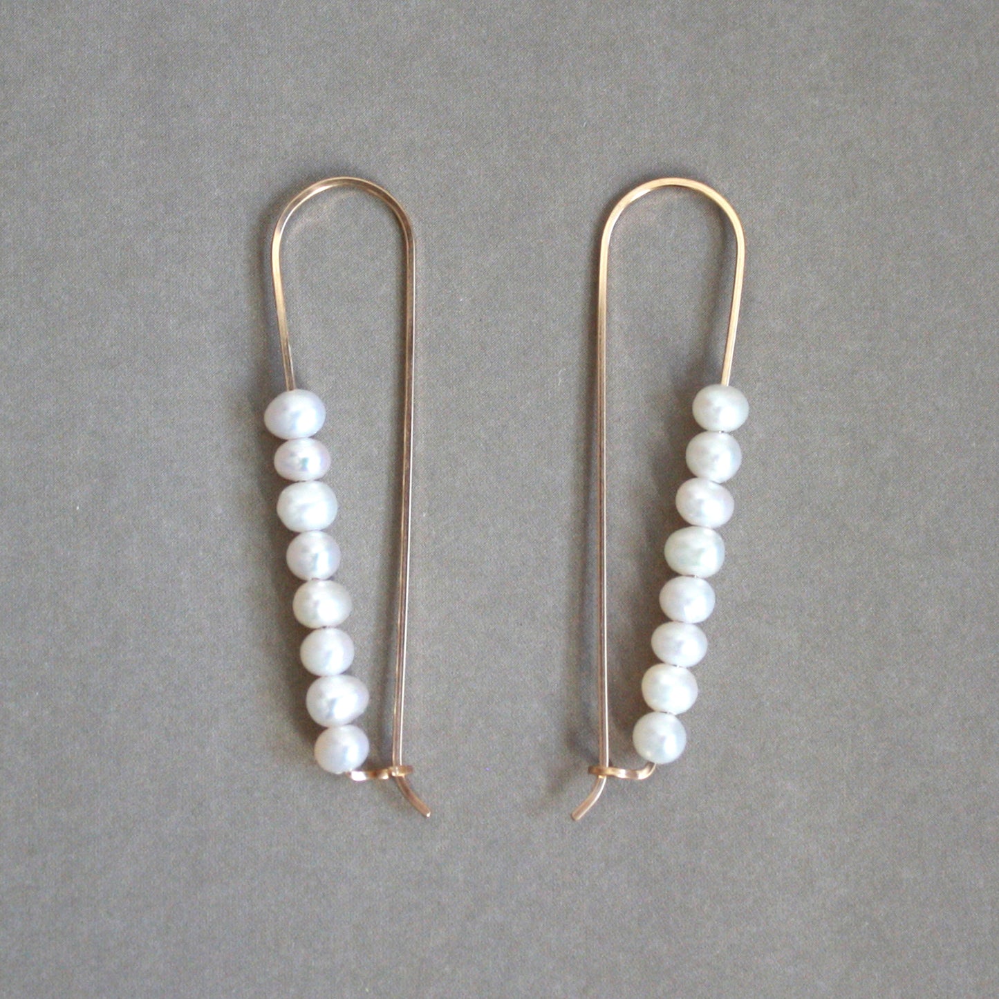 Long Bar Pearl Hoop Earrings - Small Pearls