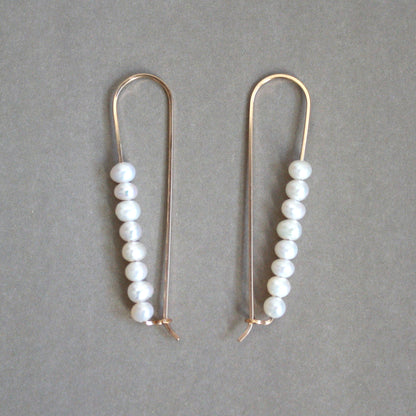 Long Bar Pearl Hoop Earrings - Small Pearls