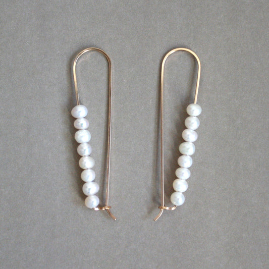 Long Bar Pearl Hoop Earrings - Small Pearls