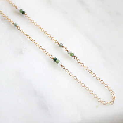 Short Gemstone Necklace - Moss Agate