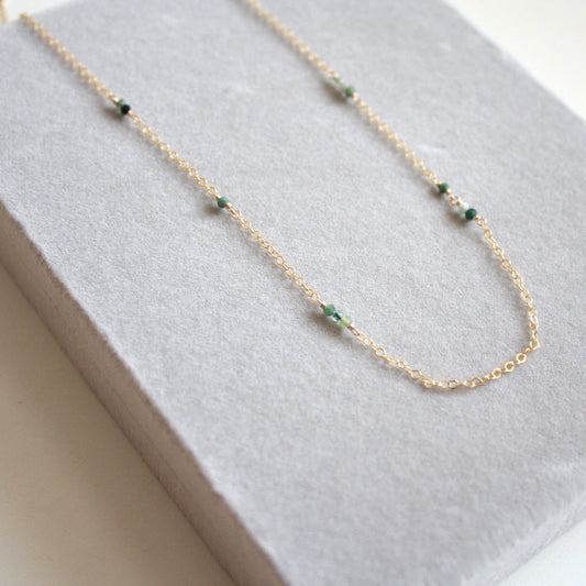 Short Gemstone Necklace - Moss Agate