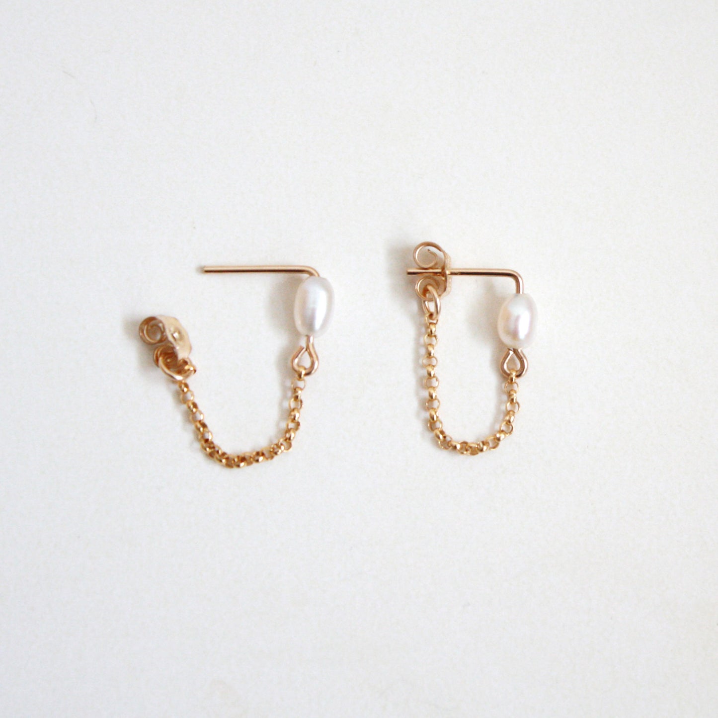pearl chain hoop stud earrings