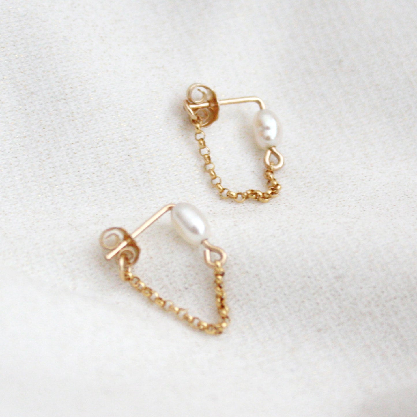 pearl chain stud earrings