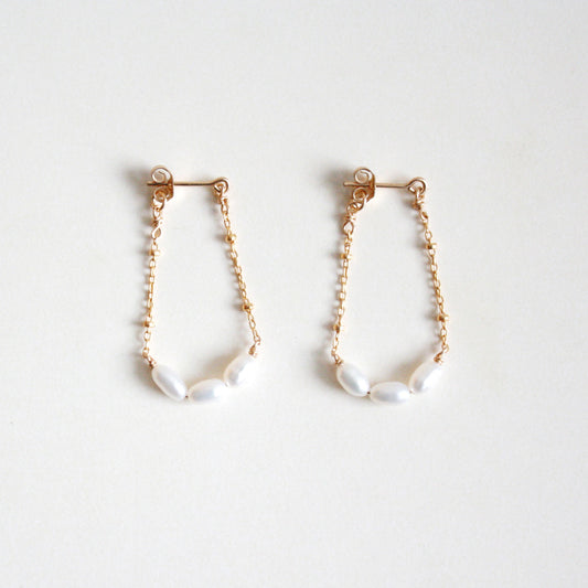 Pearl Arch Dangle Stud Earrings - Small