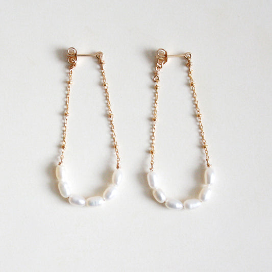 Pearl Arch Dangle Stud Earrings - Large