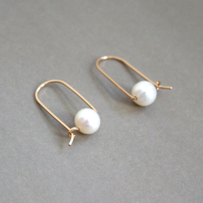 Short Bar Pearl Hoop Earrings