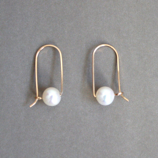 Short Bar Pearl Hoop Earrings