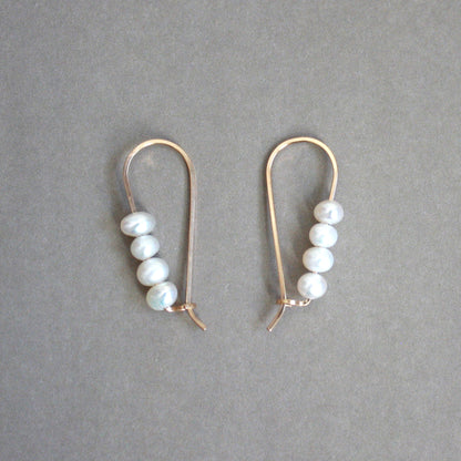 Short Bar Pearl Hoop Earrings - Small Pearls