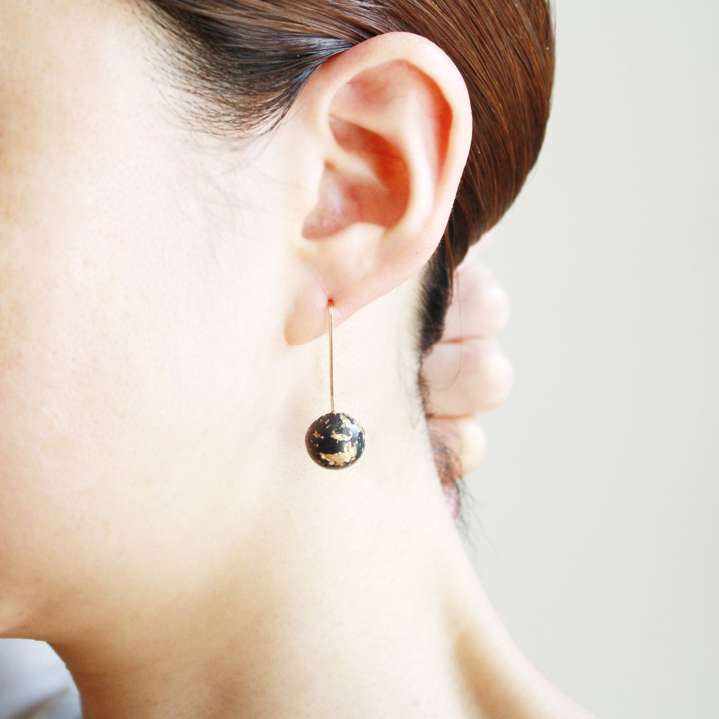 Small Black Dome Earrings with Gold Flakes
