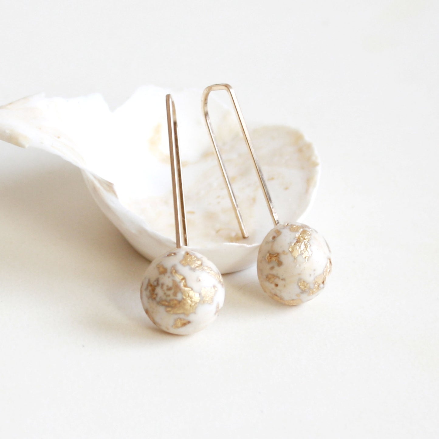 white dome threader earrings eco-friendly