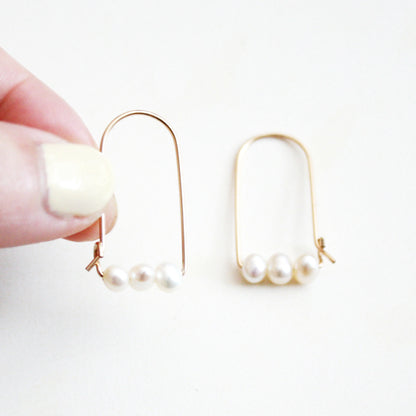 Small Mountain Hoop Earrings - Freshwater Pearls