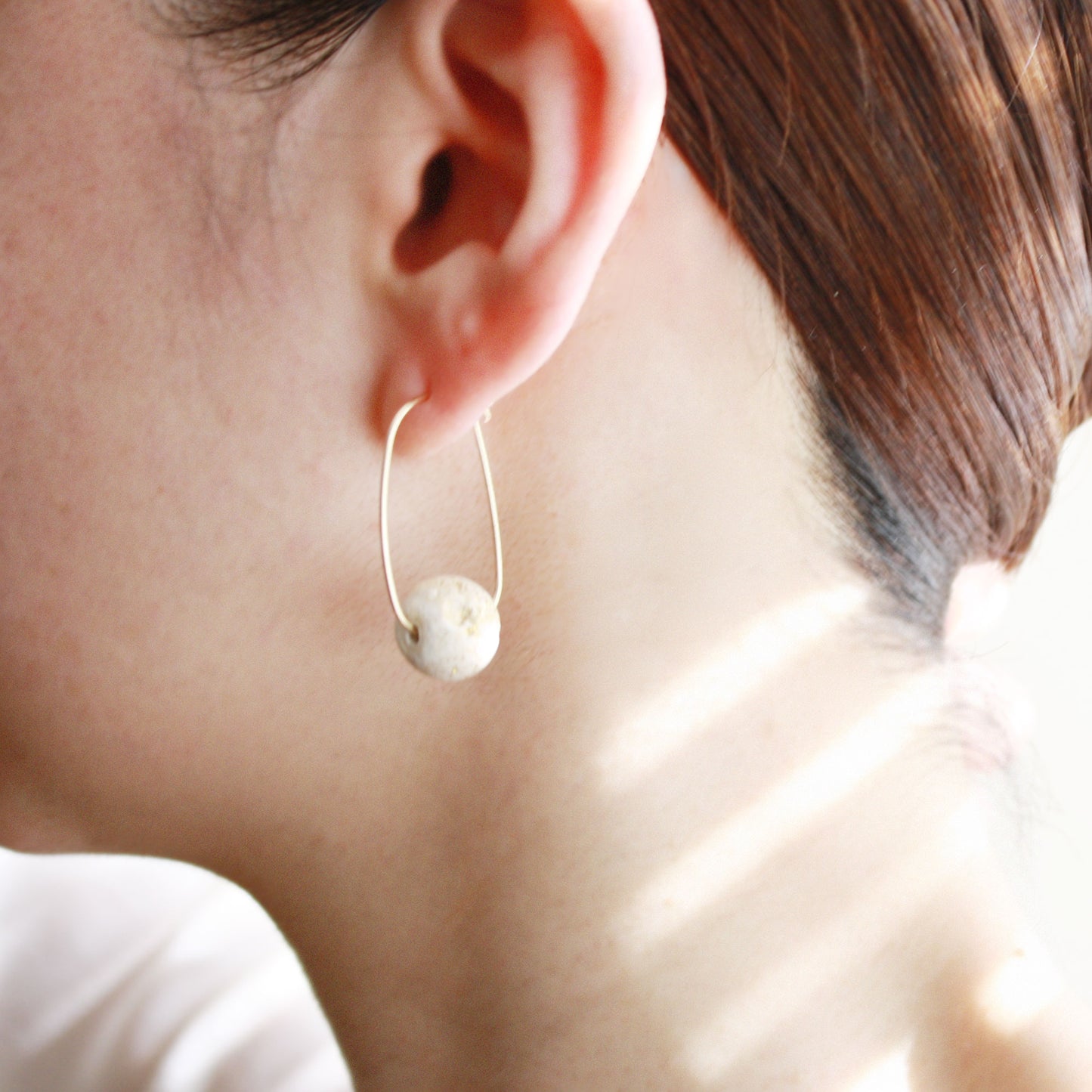 Oval Hoop Earrings with Small White Balls