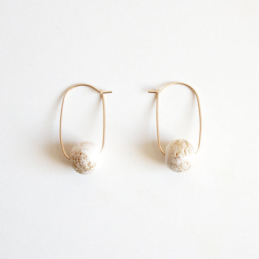 Oval Hoop Earrings with Small White Balls