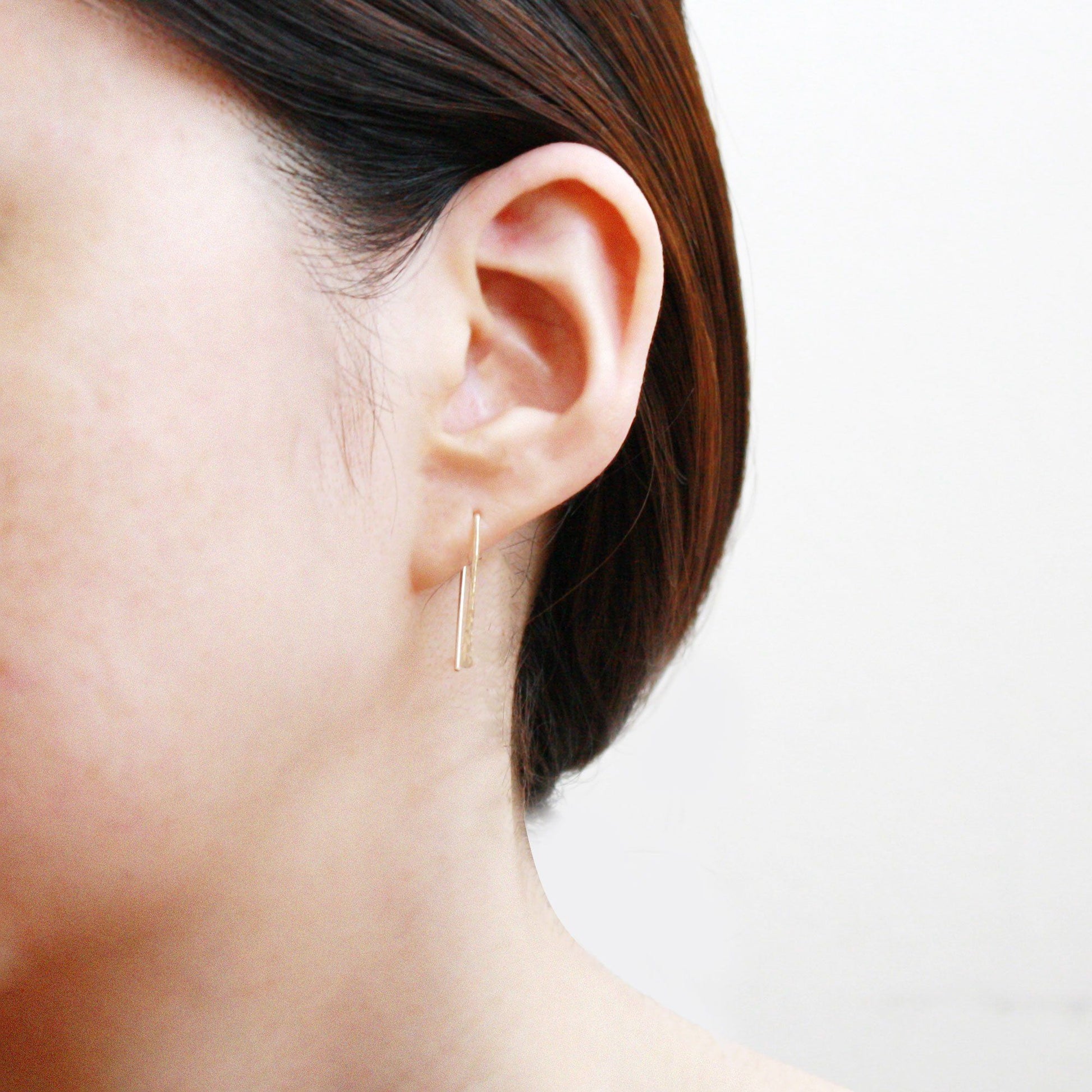 Long 14K Gold Staple Earrings Hooks and Luxe Staple Bar Studs