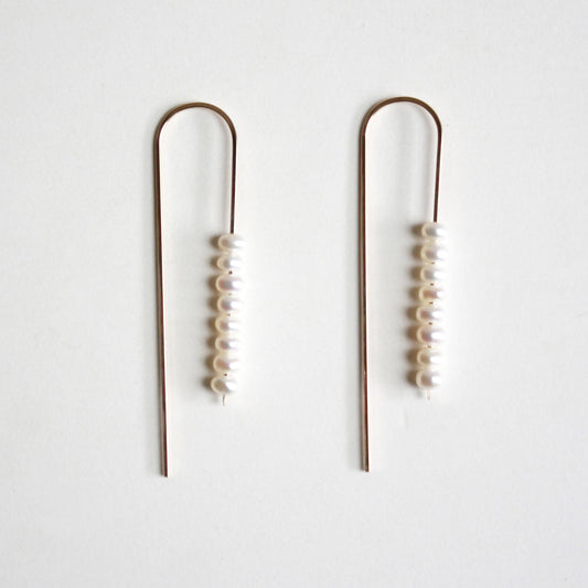 Long Arc Threader Earrings - Small Multiple Pearls