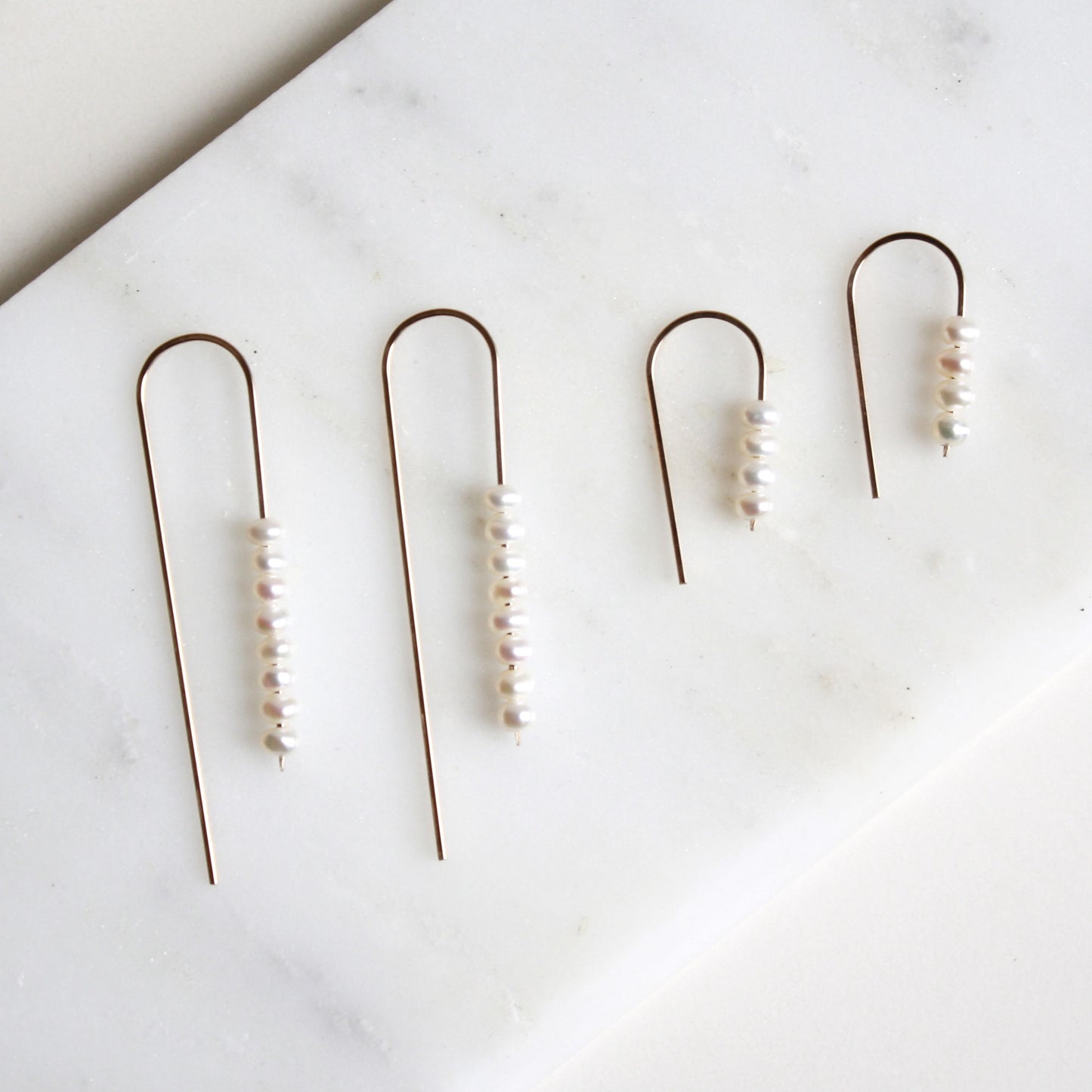 Short Arc Threader Earrings - Small Multiple Pearls