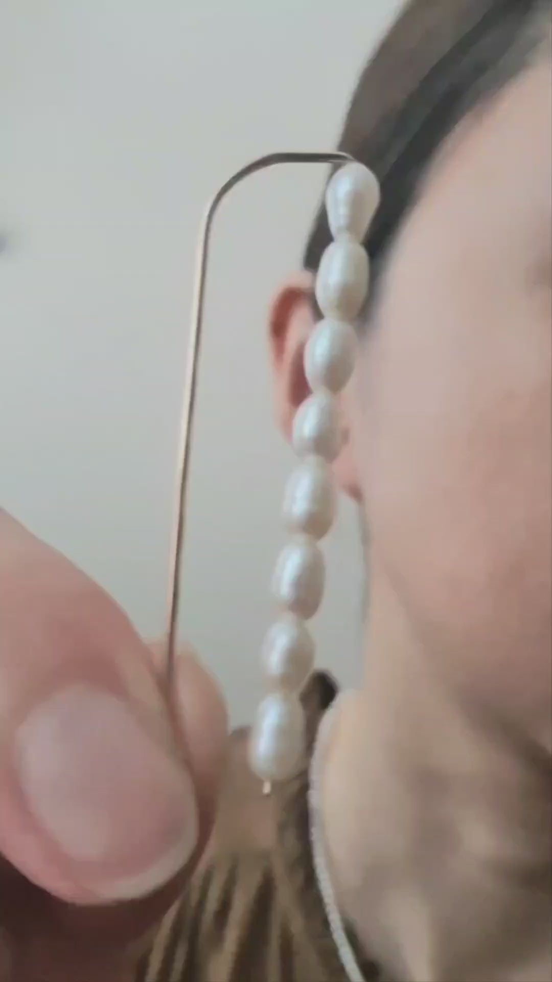 freshwater pearl threader earrings