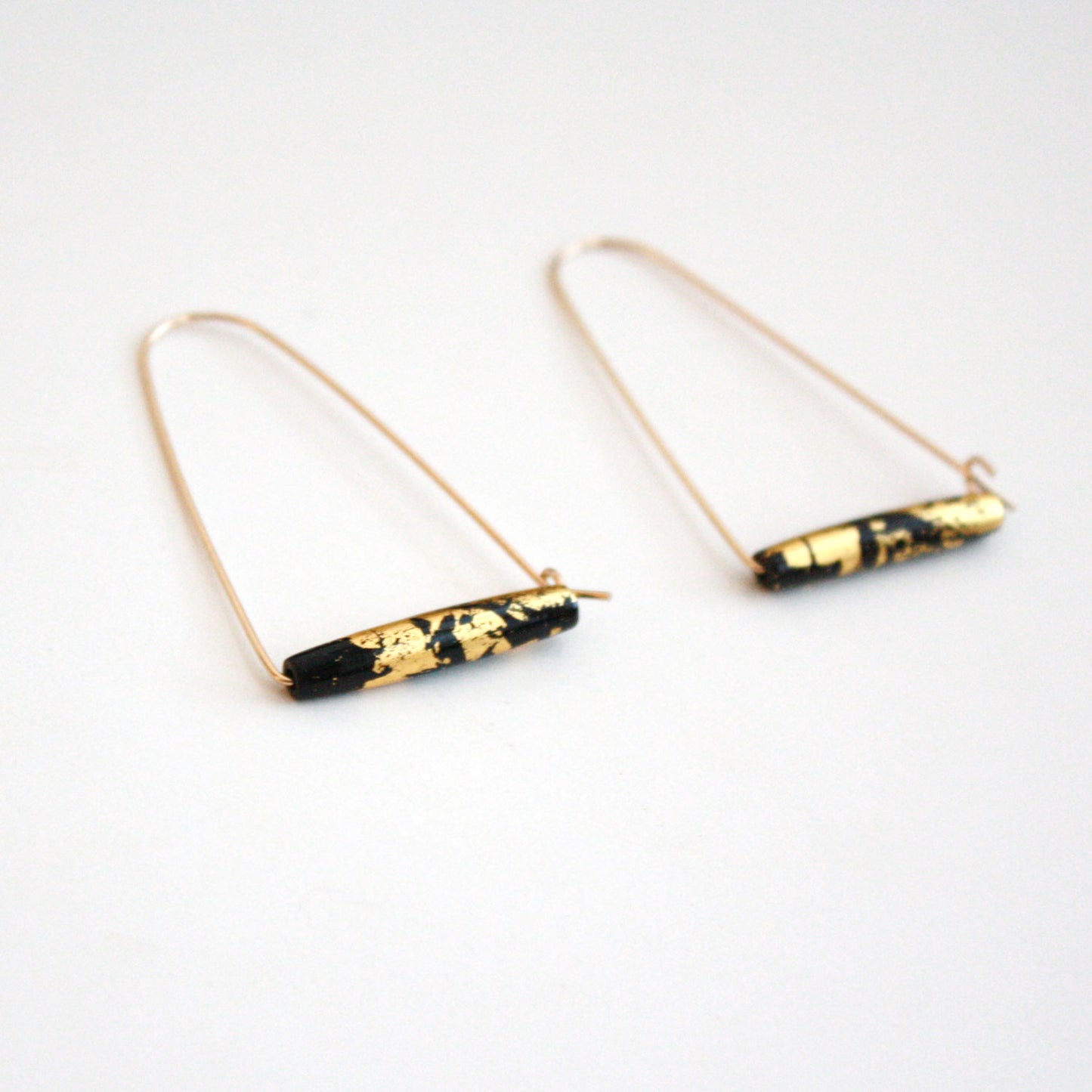 Large Mountain Hoop Earrings - Tubes with Gold Leaf