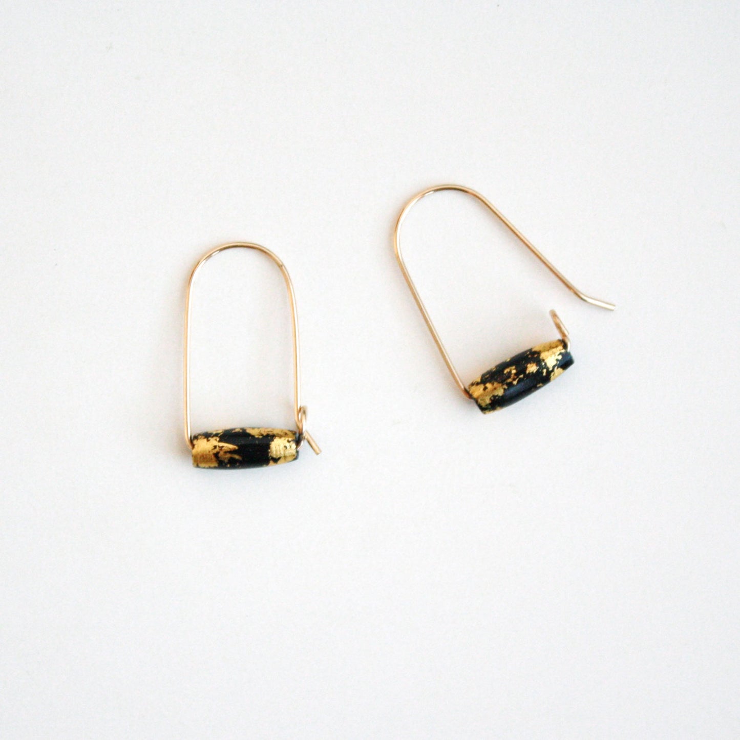 Small Mountain Hoop Earrings - Tubes with Gold Leaf
