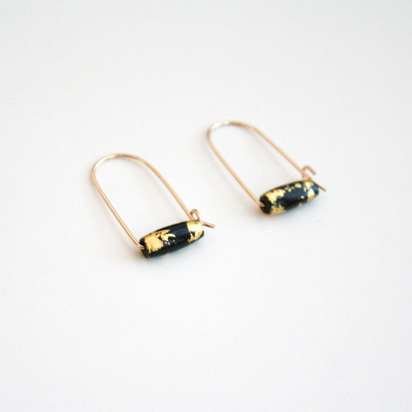 Small Mountain Hoop Earrings - Tubes with Gold Leaf