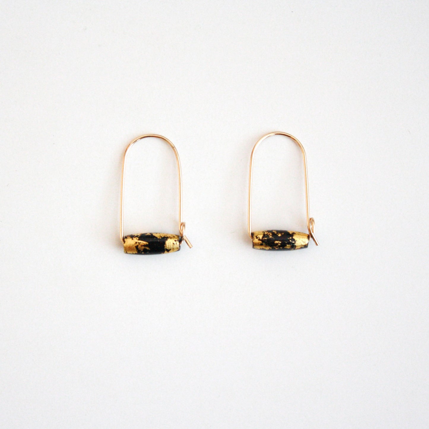 Small Mountain Hoop Earrings - Tubes with Gold Leaf