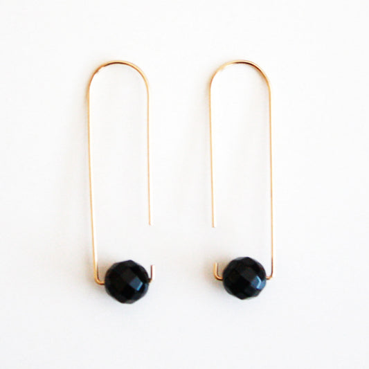 [Wholesale] Long Hook Earrings - Black Onyx (EVI07-L-O)