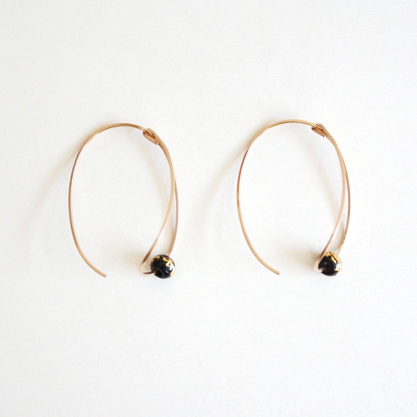 Teardrop Hoop Earrings - Gold Leaf - Black